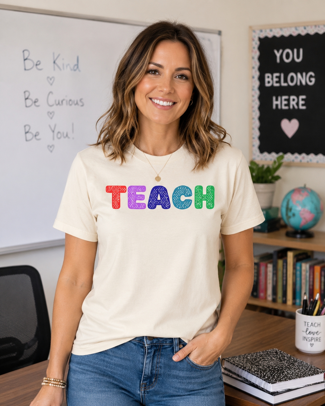 Colorful Sequin Letters TEACH T-Shirt | Teacher Shirt, School Apparel