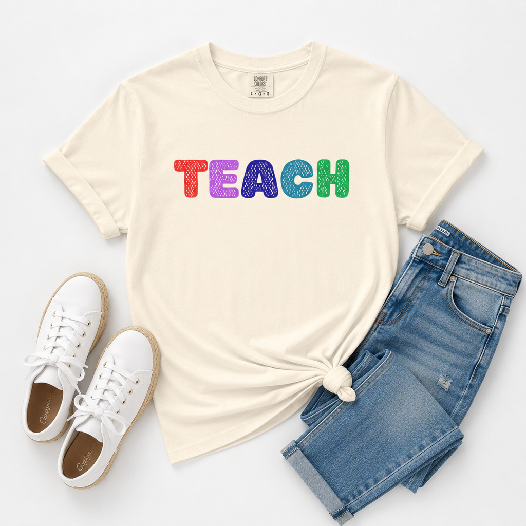Colorful Sequin Letters TEACH T-Shirt | Teacher Shirt, School Apparel
