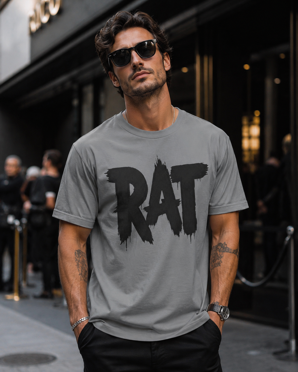 Rat City Graphic T-Shirt, Grunge Streetwear Tee, Bold RAT Text Shirt | Grunge brush lettering tee