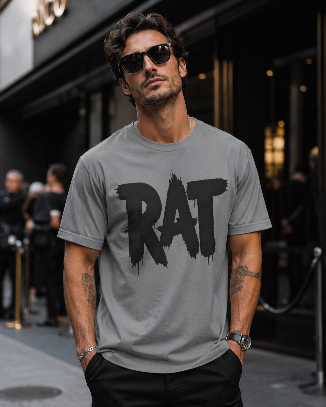 Rat City Graphic T-Shirt, Grunge Streetwear Tee, Bold RAT Text Shirt | Grunge brush lettering tee