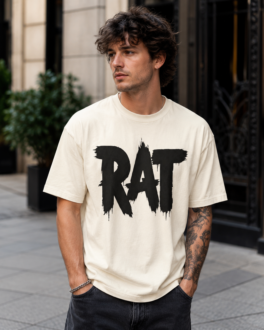 Rat City Graphic T-Shirt, Grunge Streetwear Tee, Bold RAT Text Shirt | Grunge brush lettering tee