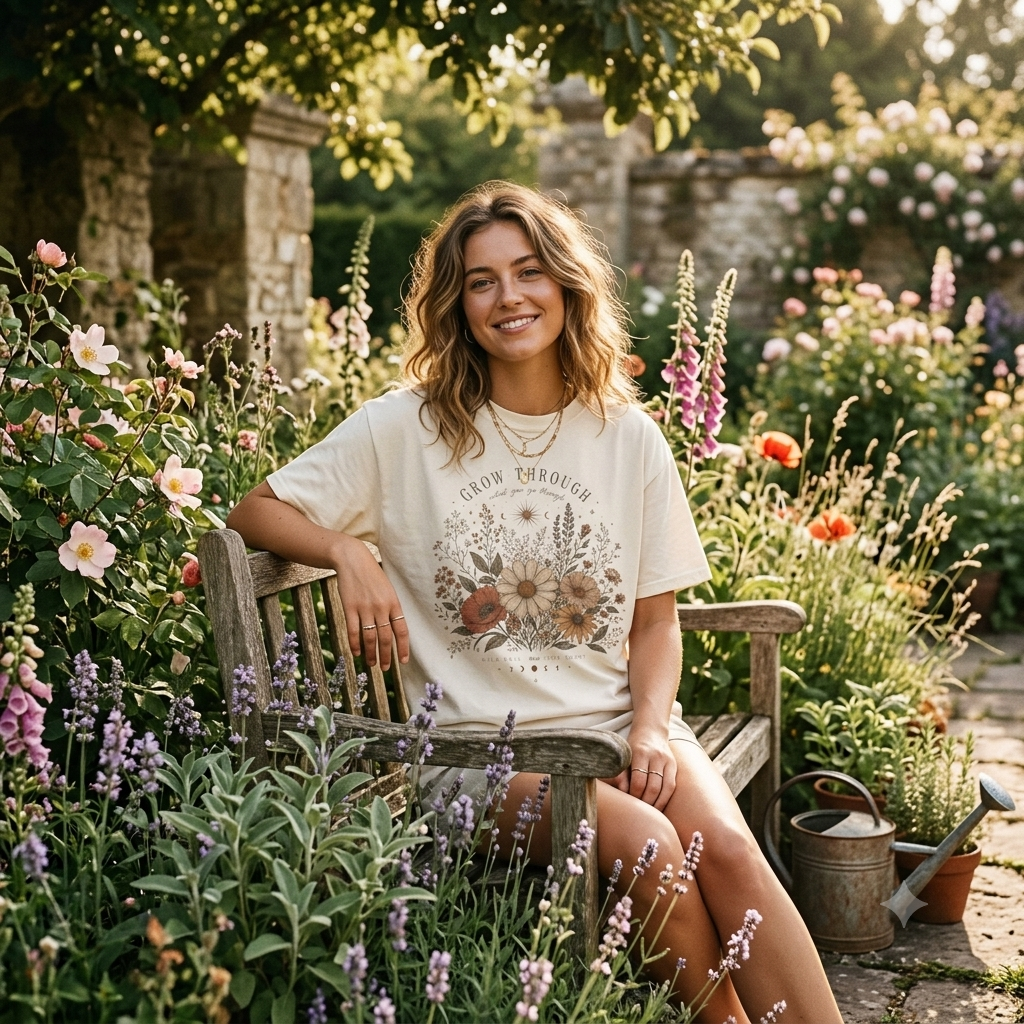 Grow Through Floral Bouquet T-shirt | Vintage Wildflower Illustration