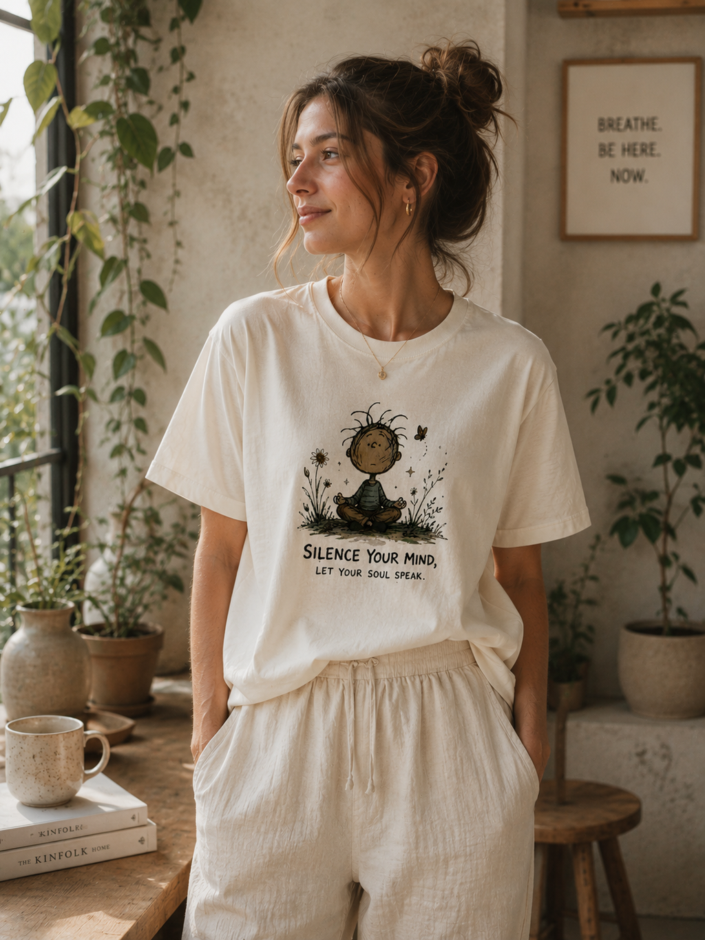 Silence Your Mind meditating child illustration T-Shirt | Let Your Soul Speak