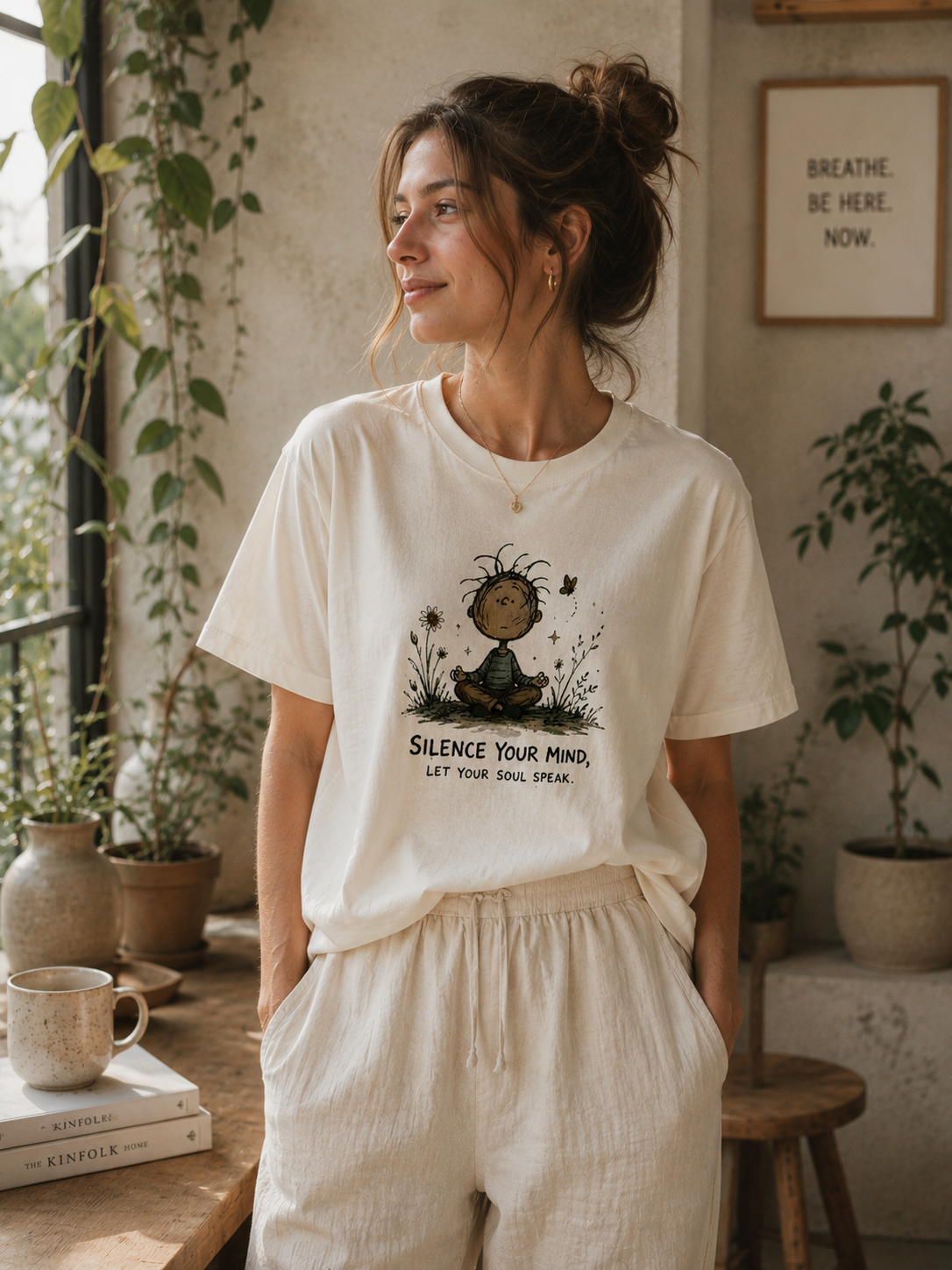 Silence Your Mind meditating child illustration T-Shirt | Let Your Soul Speak