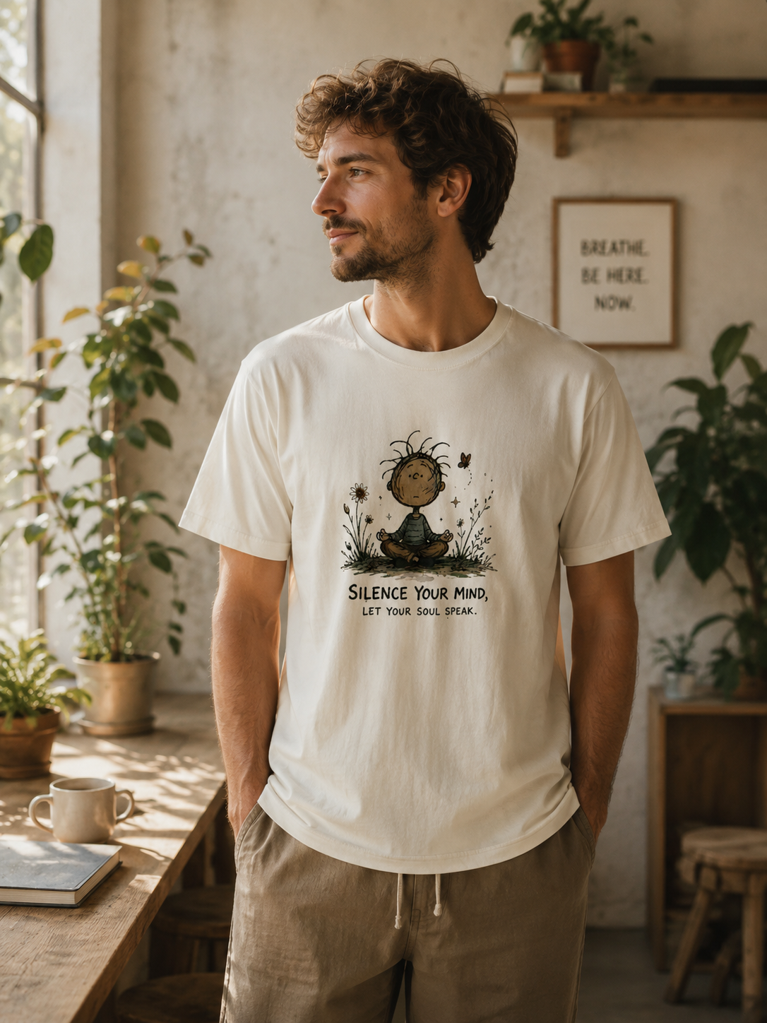 Silence Your Mind meditating child illustration T-Shirt | Let Your Soul Speak