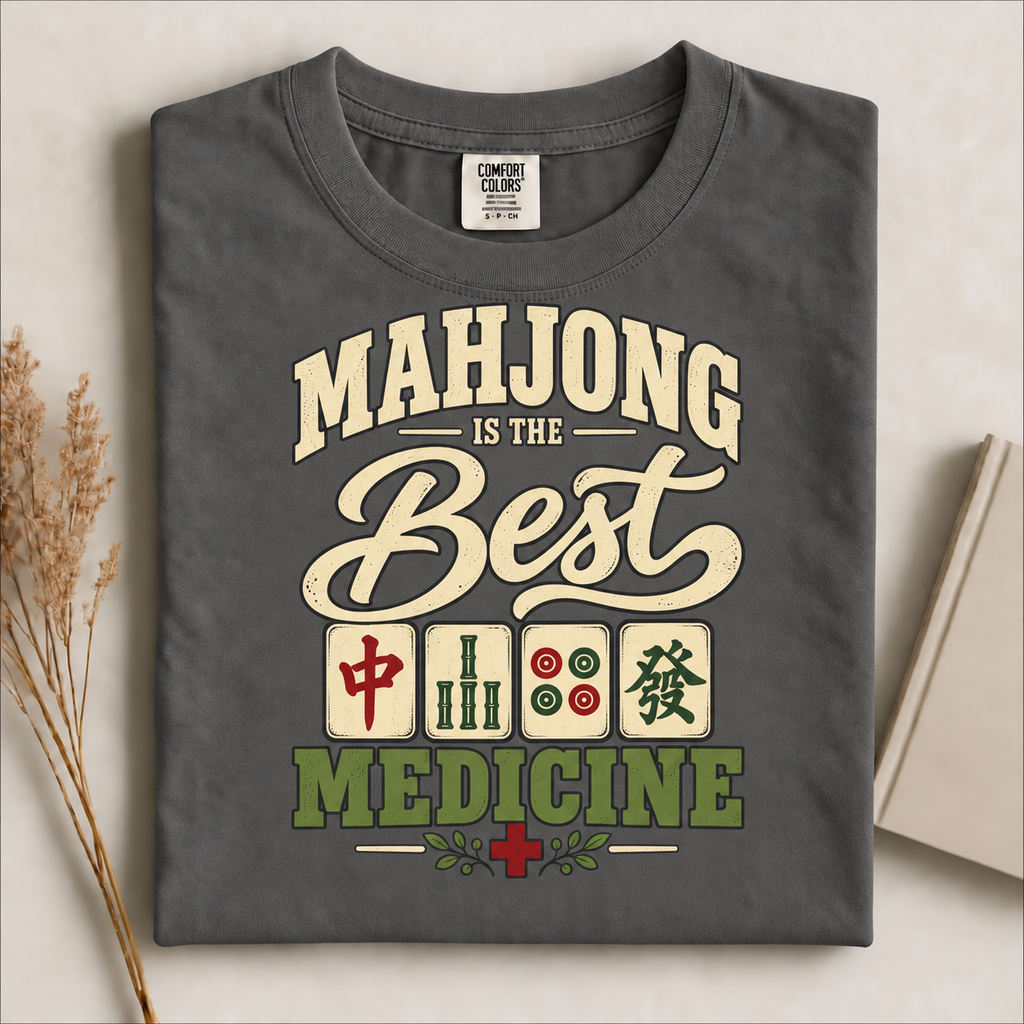 Mahjong Is the Best Medicine T-Shirt, Funny Mahjong Player Gift, Chinese Tile Game Graphic Tee
