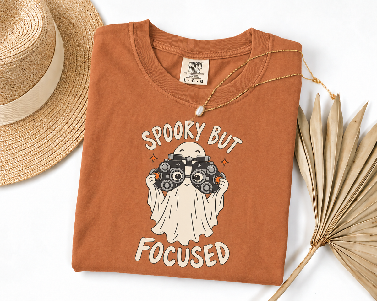 Optometrist Halloween T-Shirt, Spooky But Focused Ghost, Funny Eye Doctor Gift
