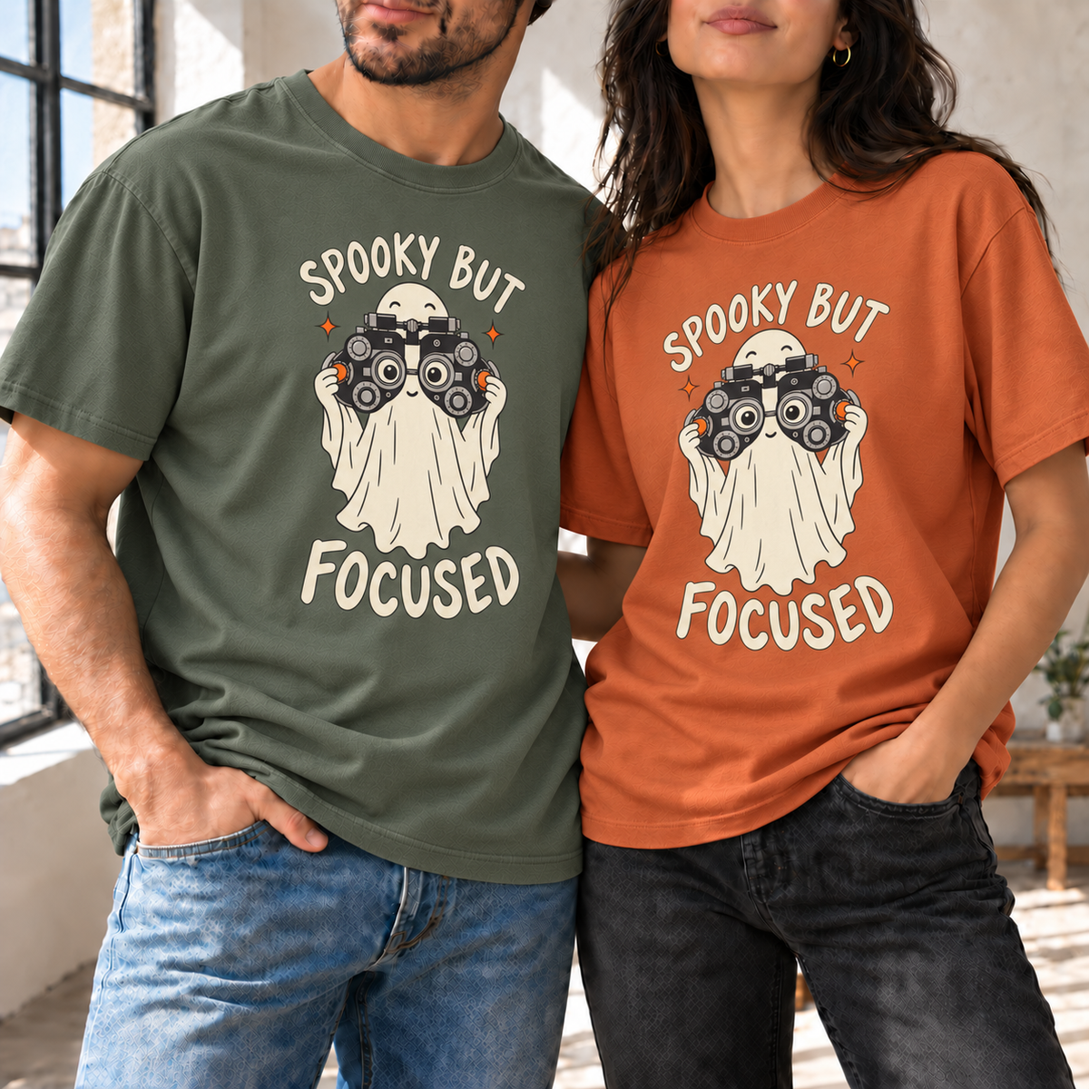 Optometrist Halloween T-Shirt, Spooky But Focused Ghost, Funny Eye Doctor Gift