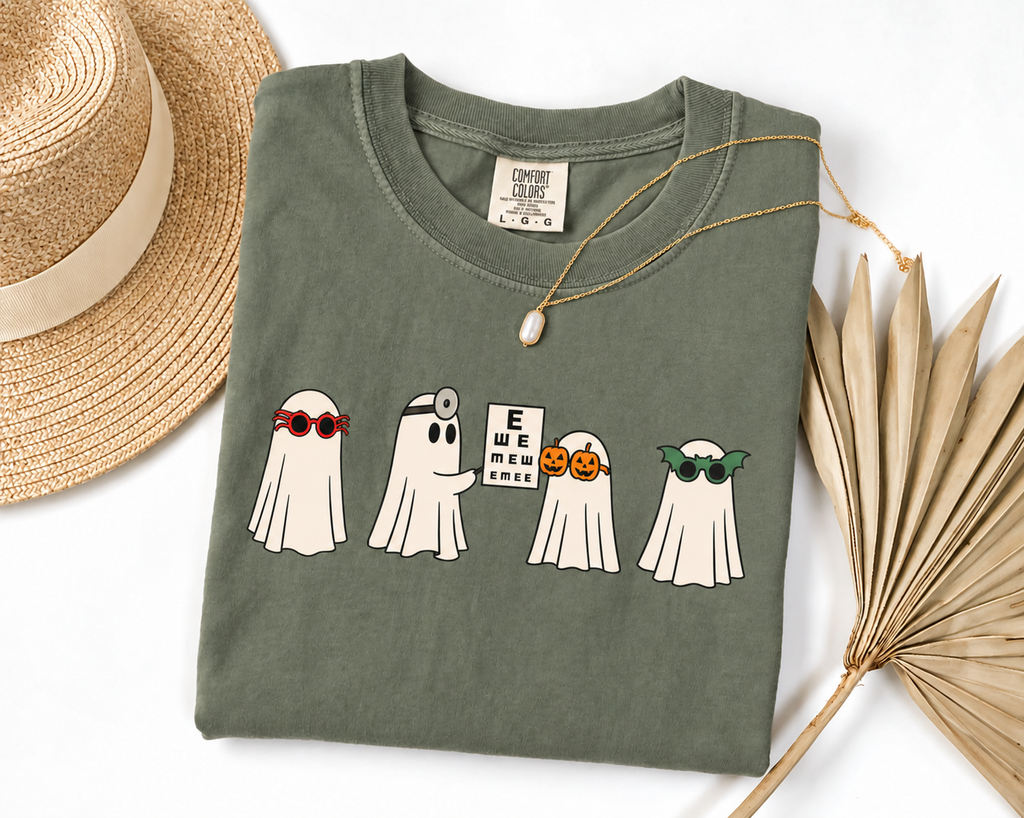 Optometrist Ghost Halloween T-Shirt, Funny Eye Doctor Gift, Spooky Vision Center Graphic Tee