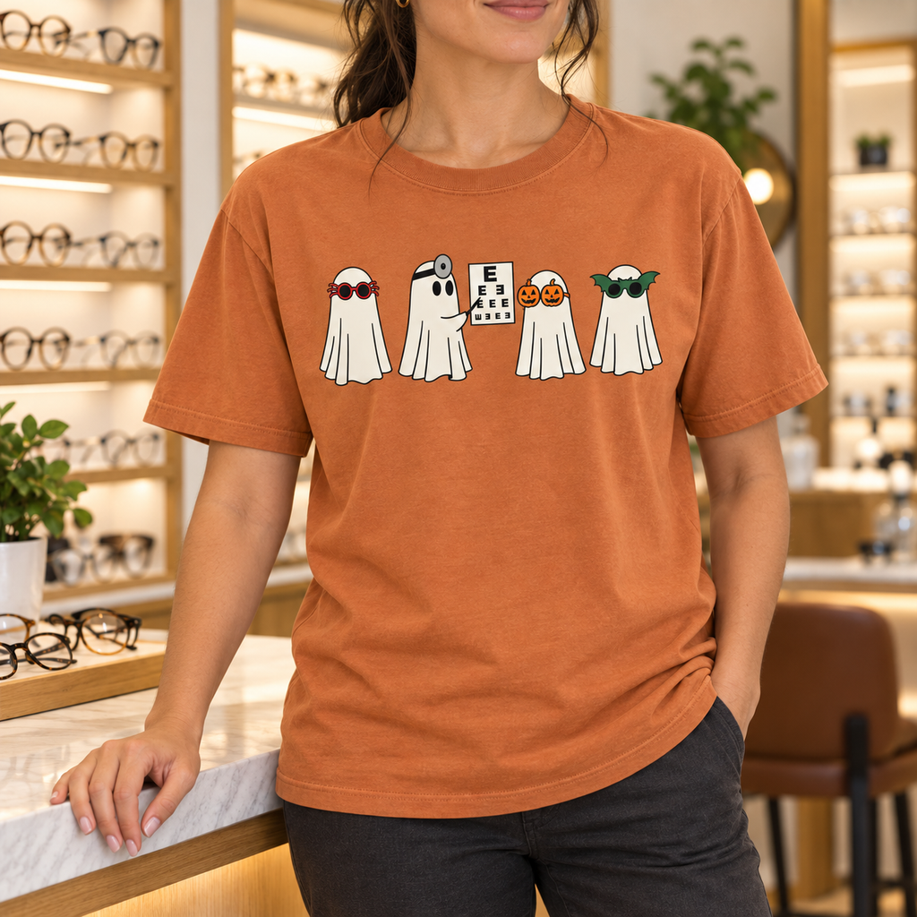 Optometrist Ghost Halloween T-Shirt, Funny Eye Doctor Gift, Spooky Vision Center Graphic Tee