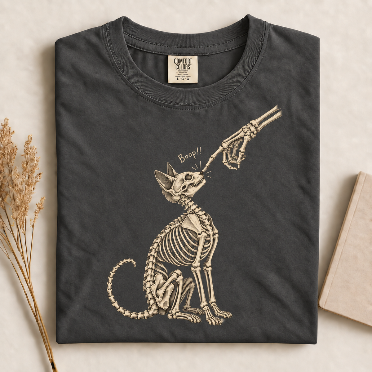 Skeleton Hand Cat Boop T-Shirt, Funny Halloween Cat Gift, Spooky Kitty Graphic Tee