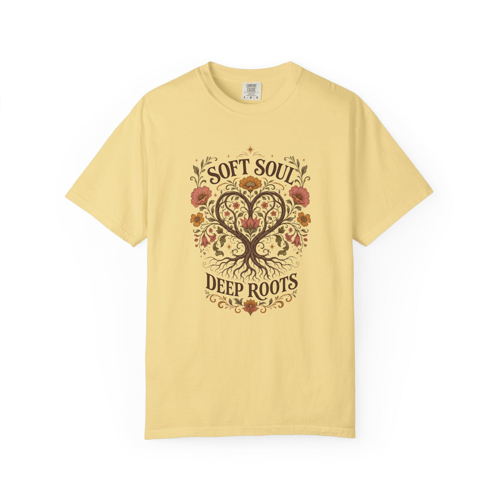 Soft Soul Deep Roots tree heart design T-shirt | vintage floral nature tee