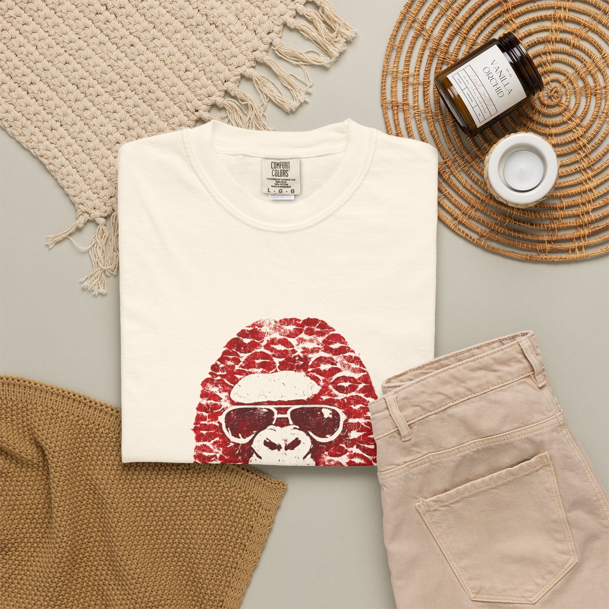 Red Leopard Gorilla Face T-Shirt | Ape Illustration, Sunglasses Graphic