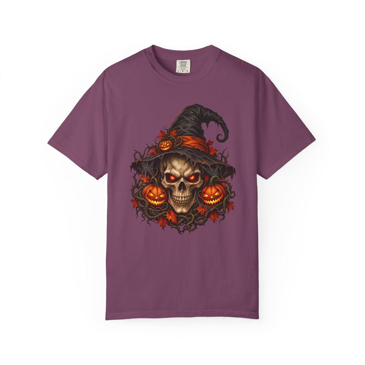 alloween Skull T-Shirt, Witch Hat Pumpkin Design, Spooky Gothic Horror Gift