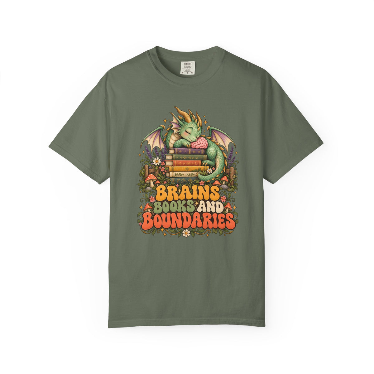 Book Dragon T-Shirt, Fantasy Reader Gift, Book Lover Dragon Graphic Tee | Brains Books and Boundaries