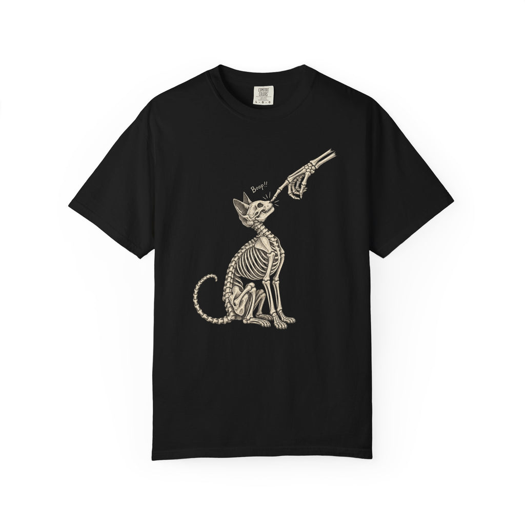 Skeleton Hand Cat Boop T-Shirt, Funny Halloween Cat Gift, Spooky Kitty Graphic Tee