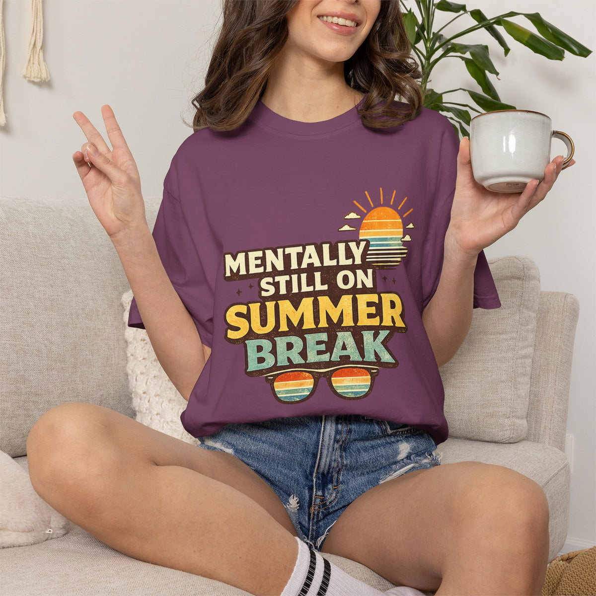 Mentally Still on Summer Break T-shirt | Retro Sun Sunglasses