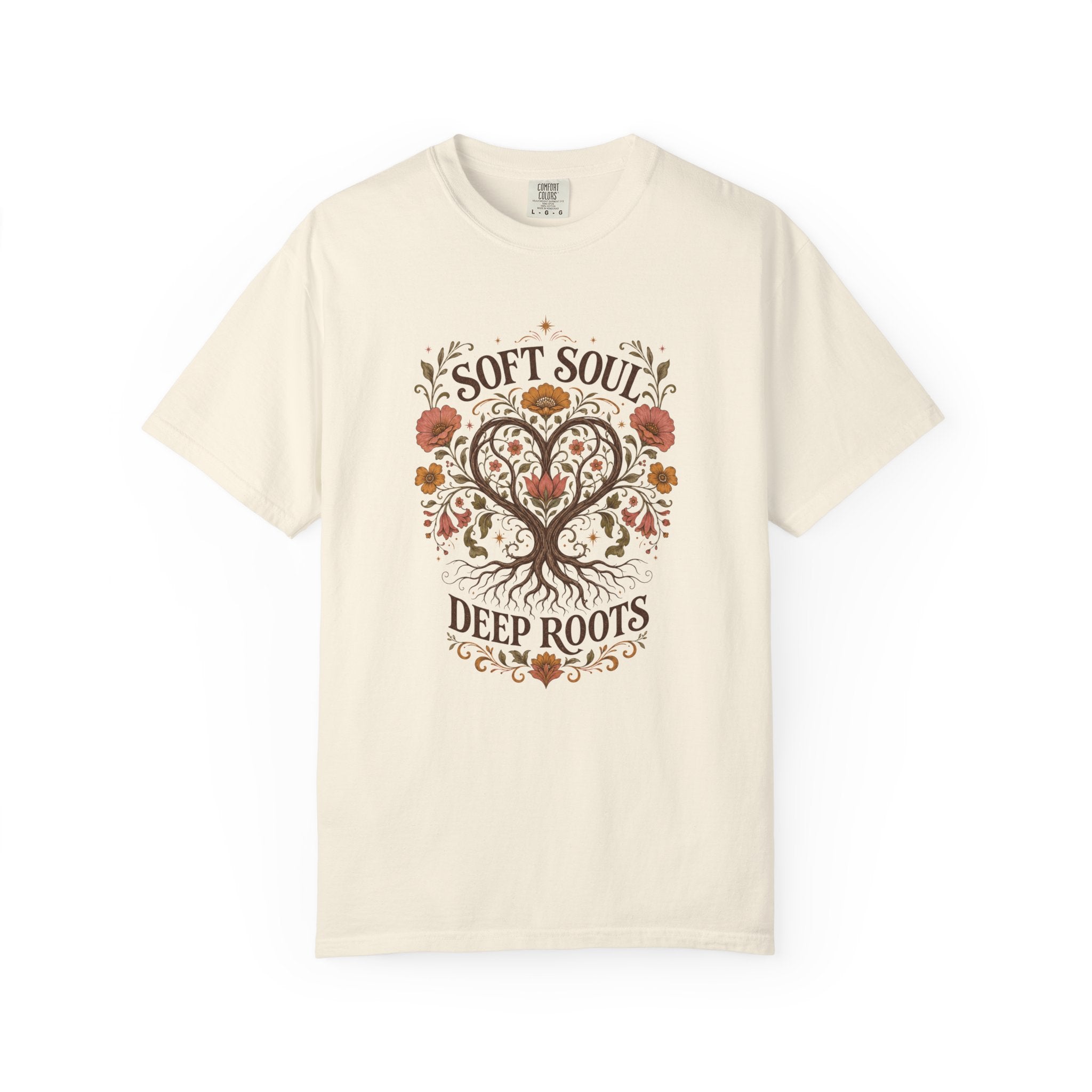 Soft Soul Deep Roots tree heart design T-shirt | vintage floral nature tee