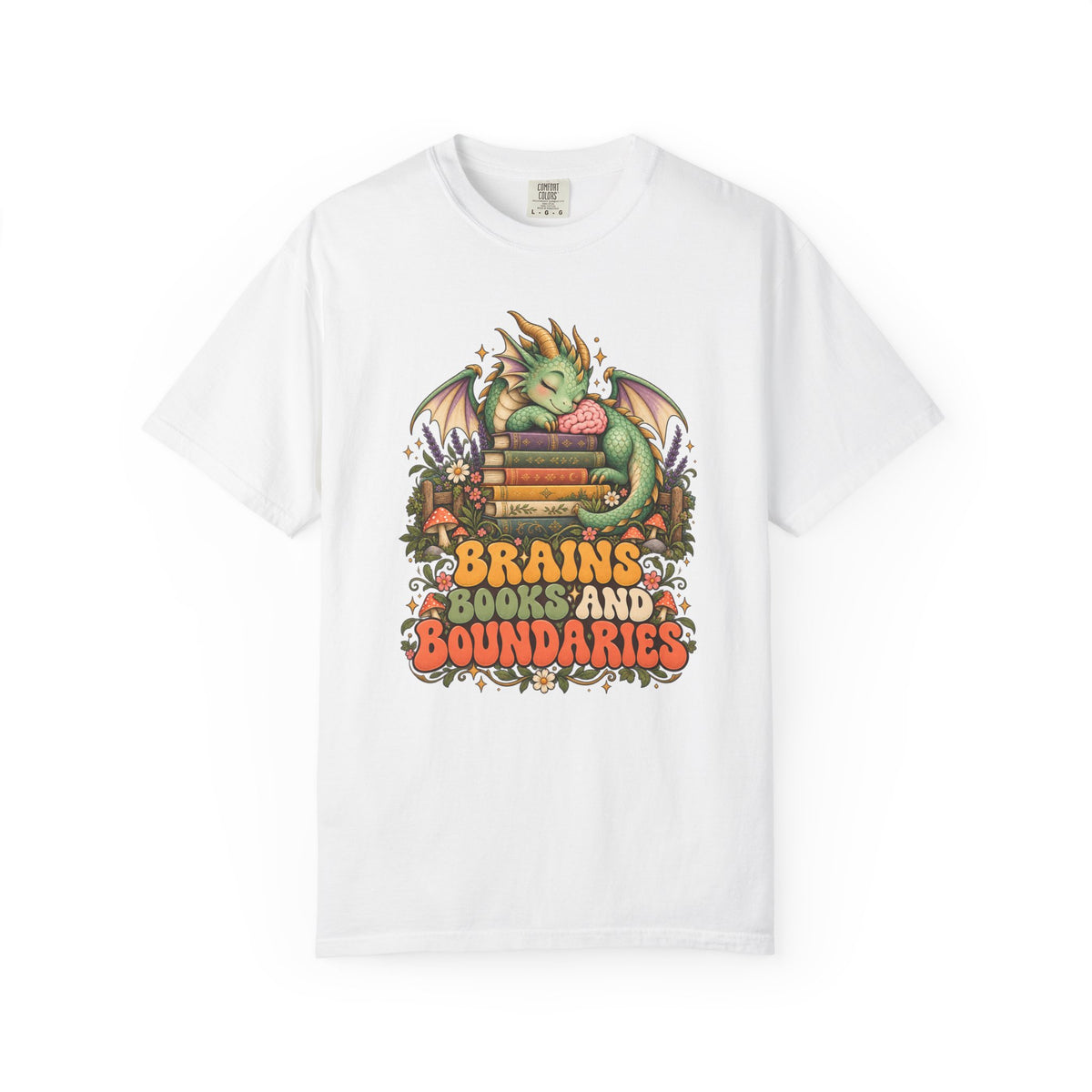 Book Dragon T-Shirt, Fantasy Reader Gift, Book Lover Dragon Graphic Tee | Brains Books and Boundaries