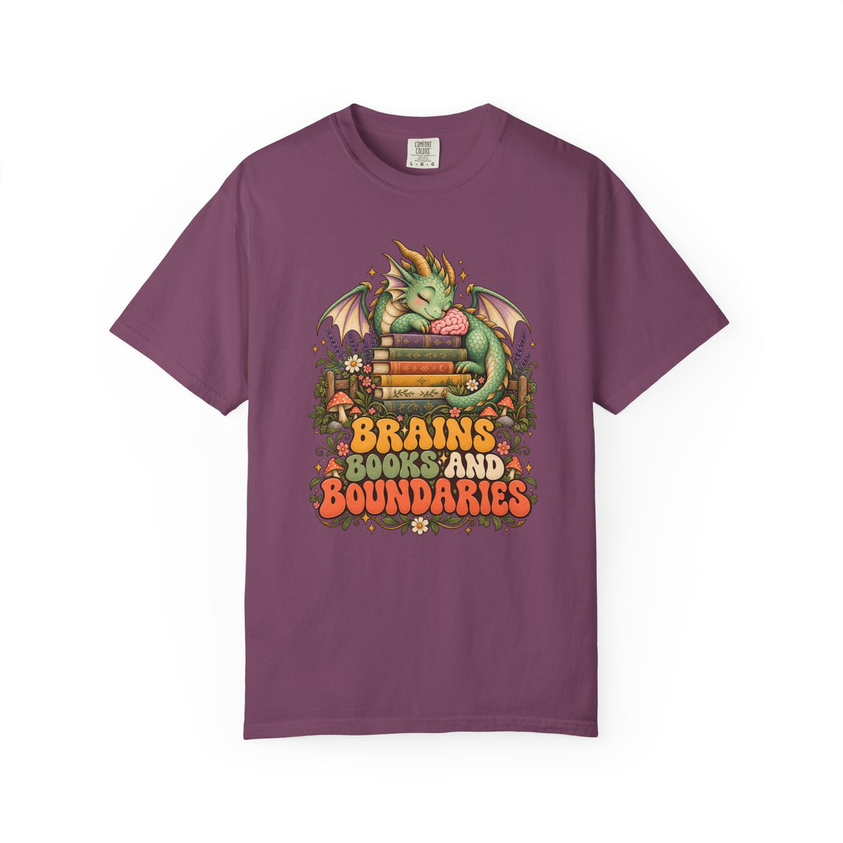 Book Dragon T-Shirt, Fantasy Reader Gift, Book Lover Dragon Graphic Tee | Brains Books and Boundaries
