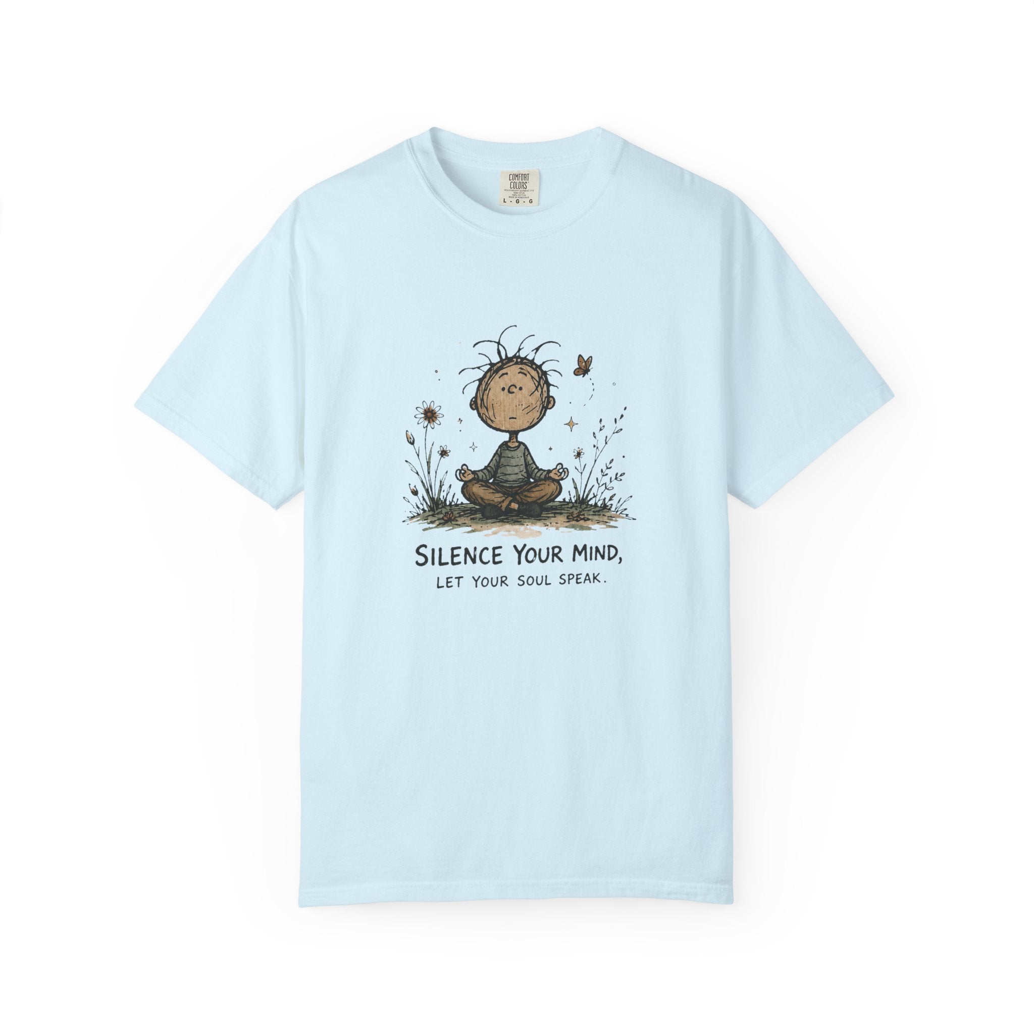 Silence Your Mind meditating child illustration T-Shirt | Let Your Soul Speak