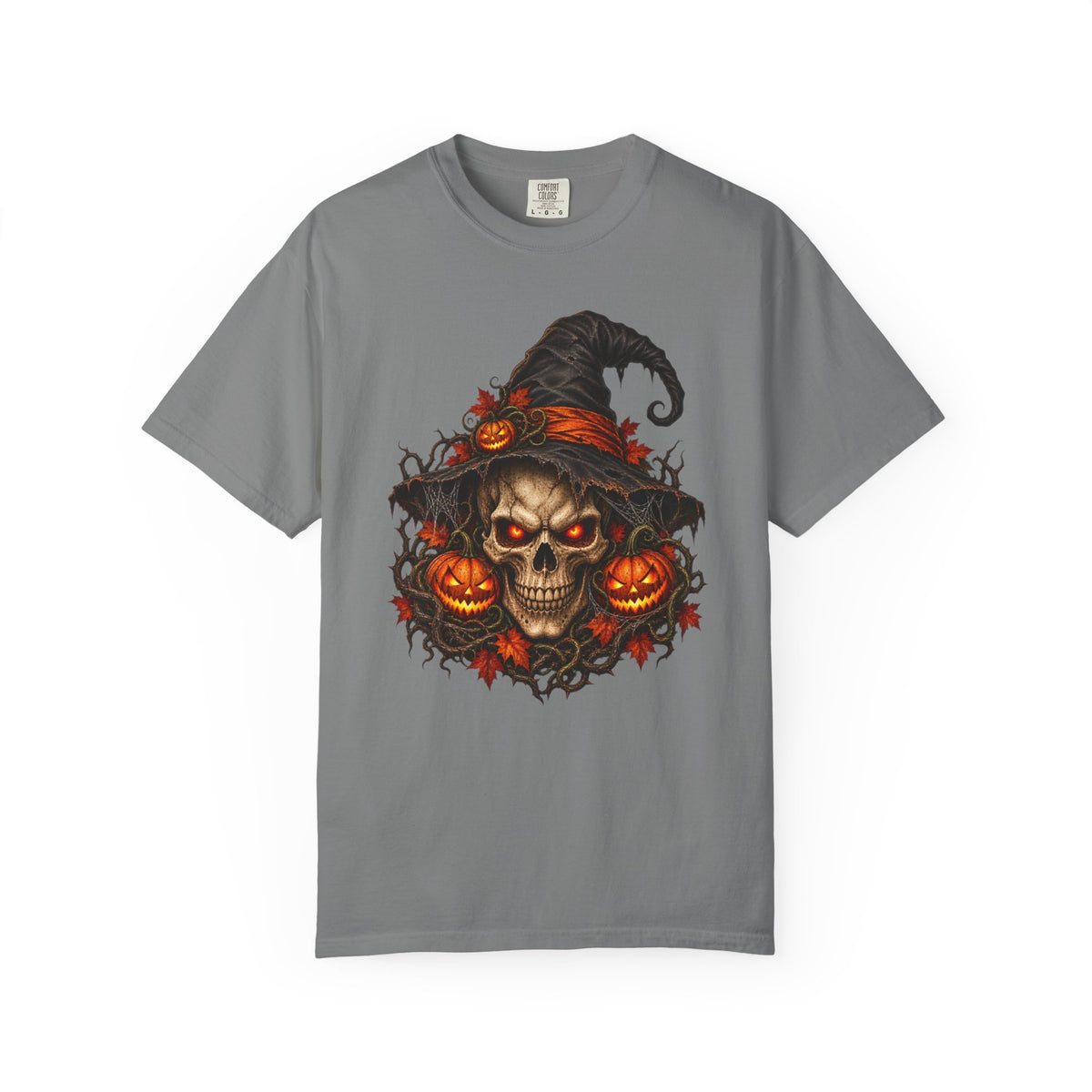 alloween Skull T-Shirt, Witch Hat Pumpkin Design, Spooky Gothic Horror Gift