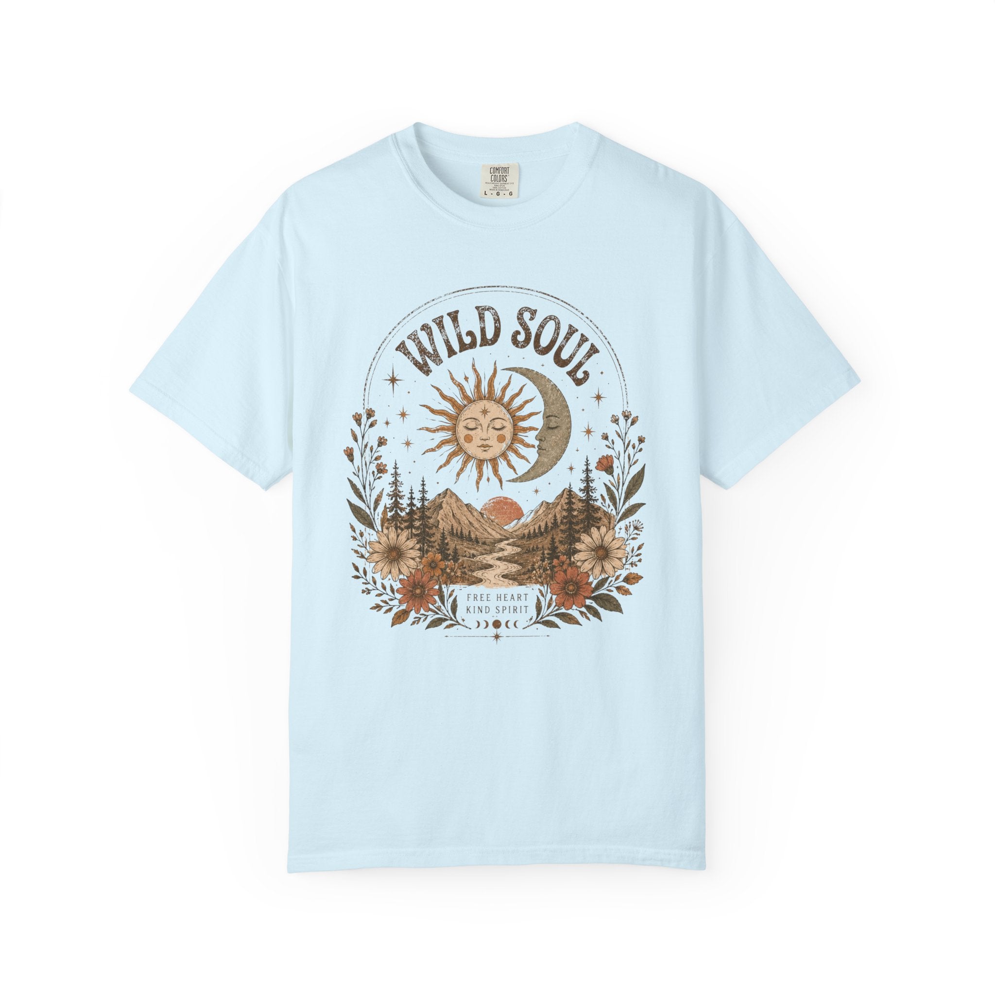 Wild Soul sun moon mountain T-shirt | boho nature vintage floral design