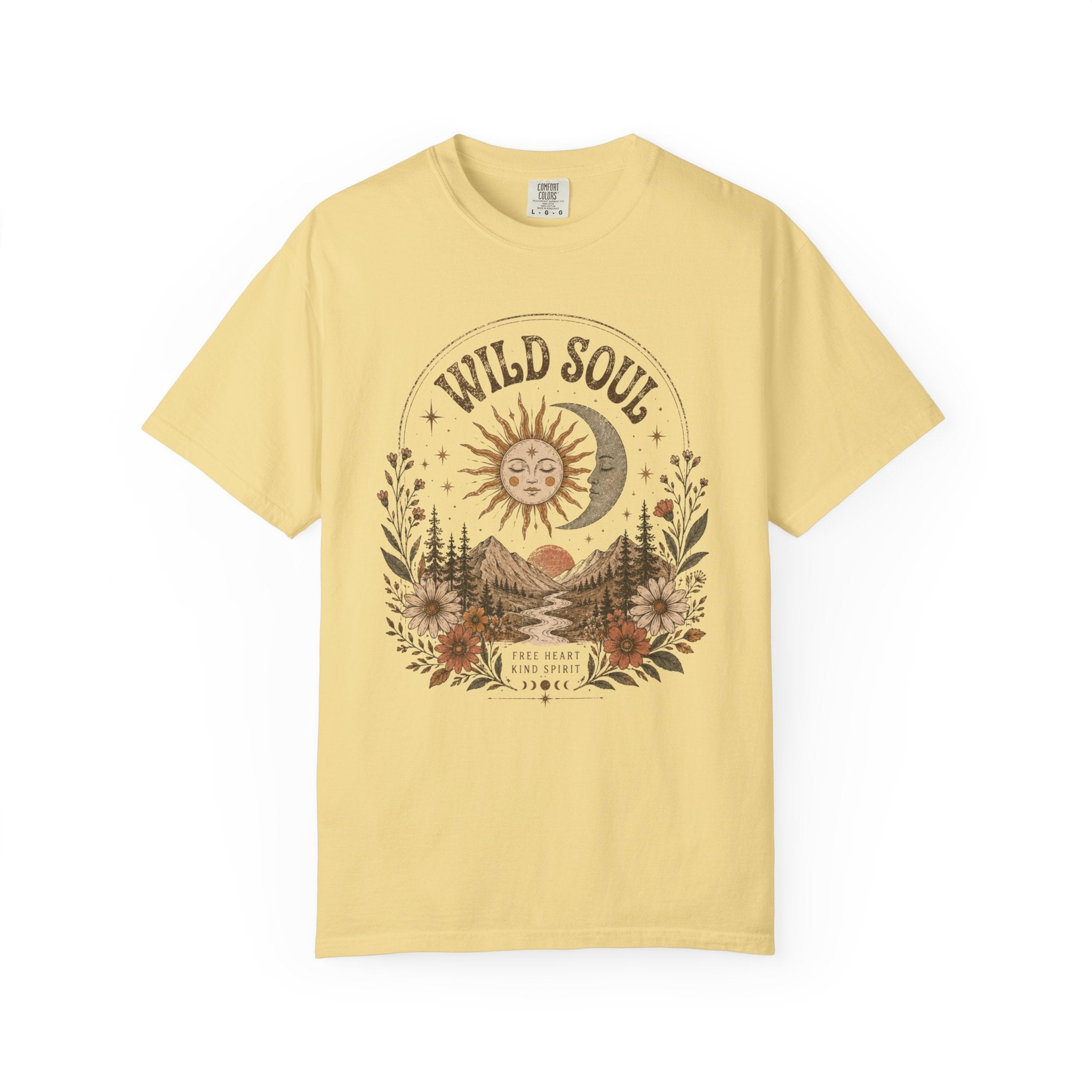 Wild Soul sun moon mountain T-shirt | boho nature vintage floral design