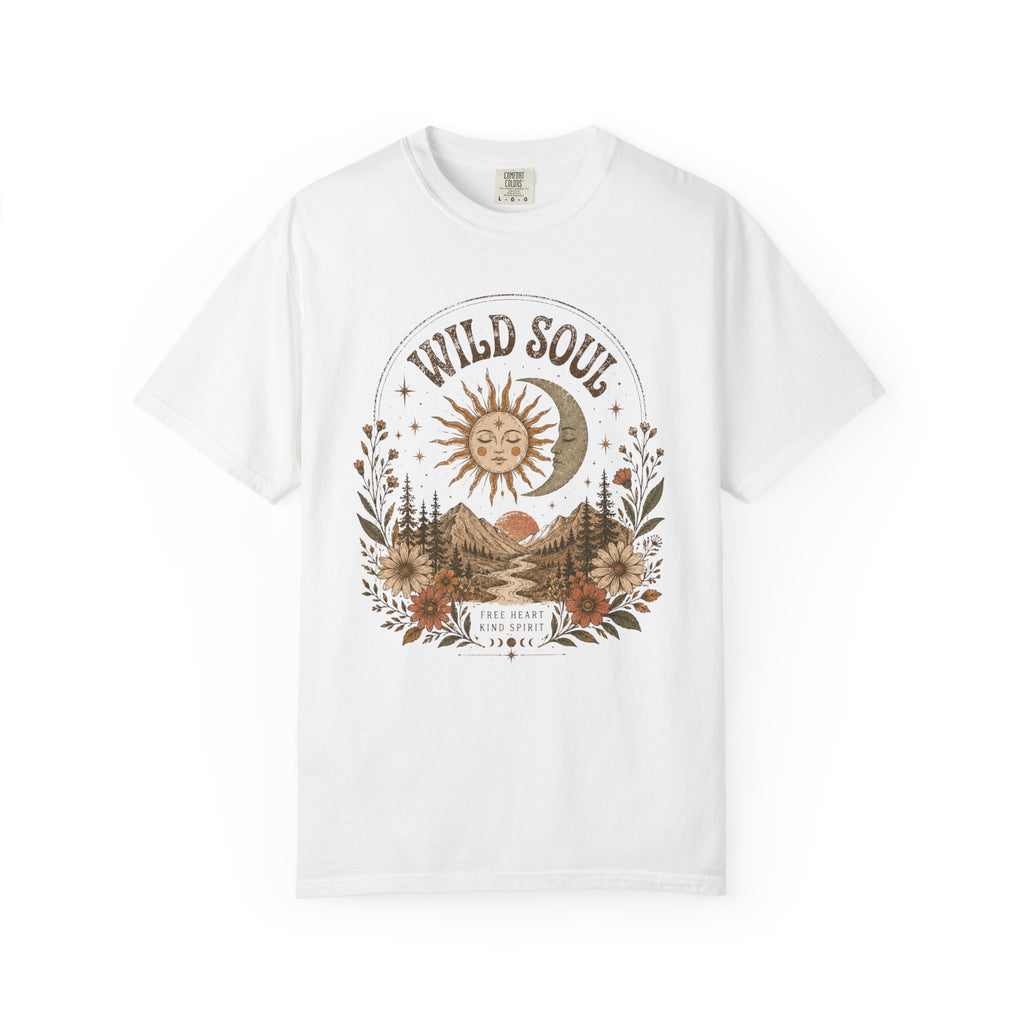 Wild Soul sun moon mountain T-shirt | boho nature vintage floral design