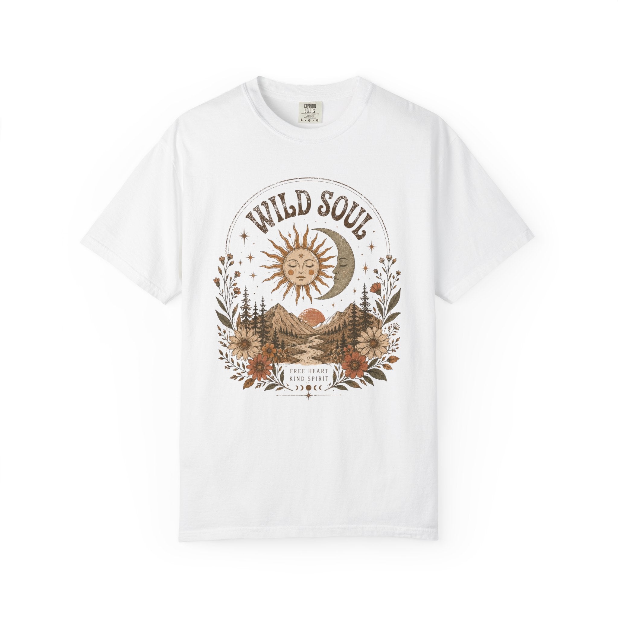 Wild Soul sun moon mountain T-shirt | boho nature vintage floral design