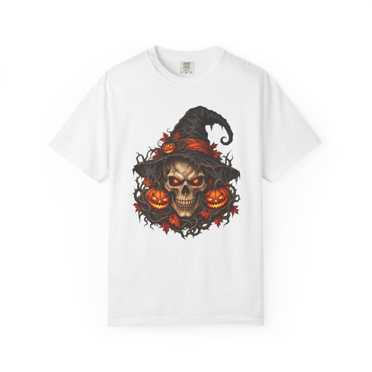 alloween Skull T-Shirt, Witch Hat Pumpkin Design, Spooky Gothic Horror Gift