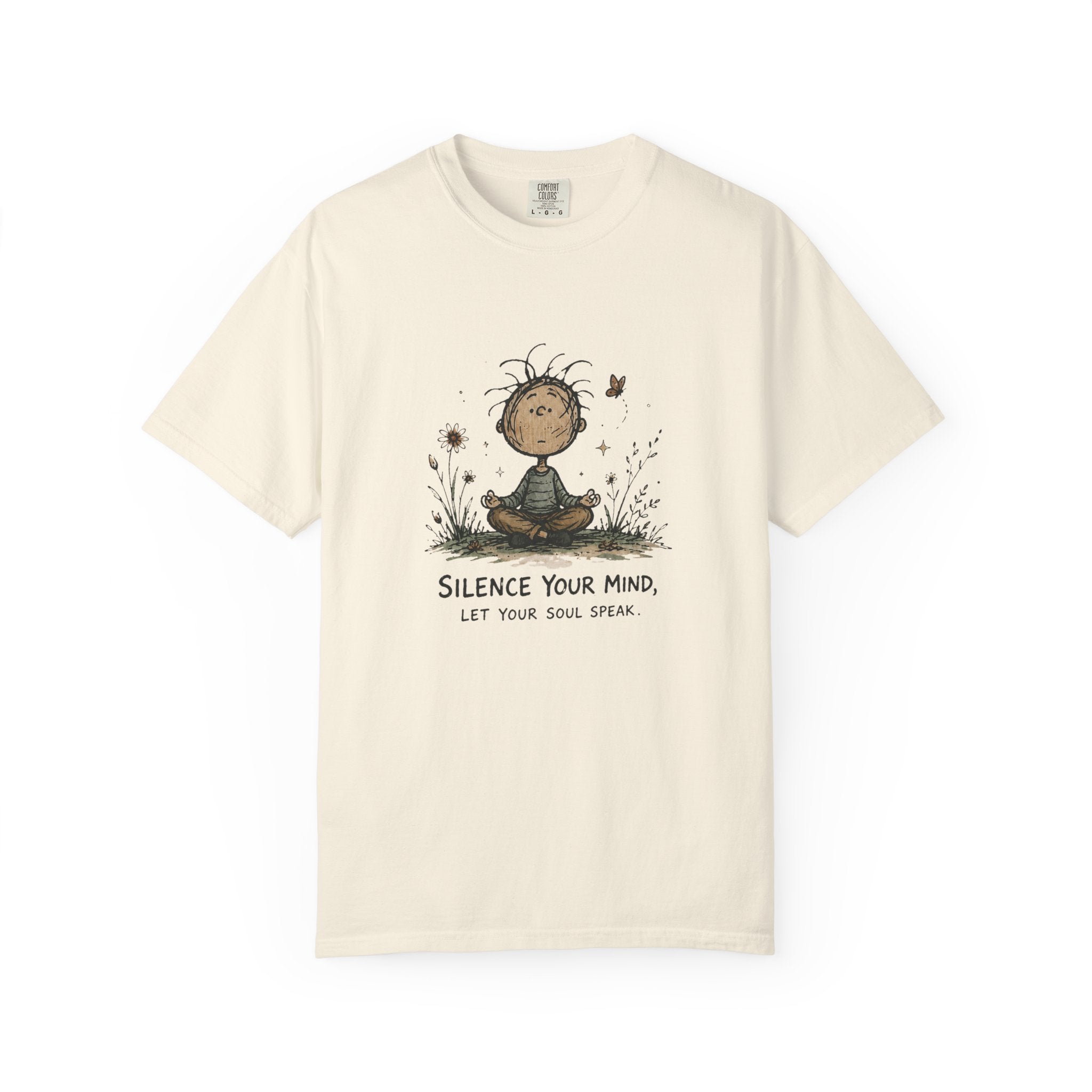 Silence Your Mind meditating child illustration T-Shirt | Let Your Soul Speak