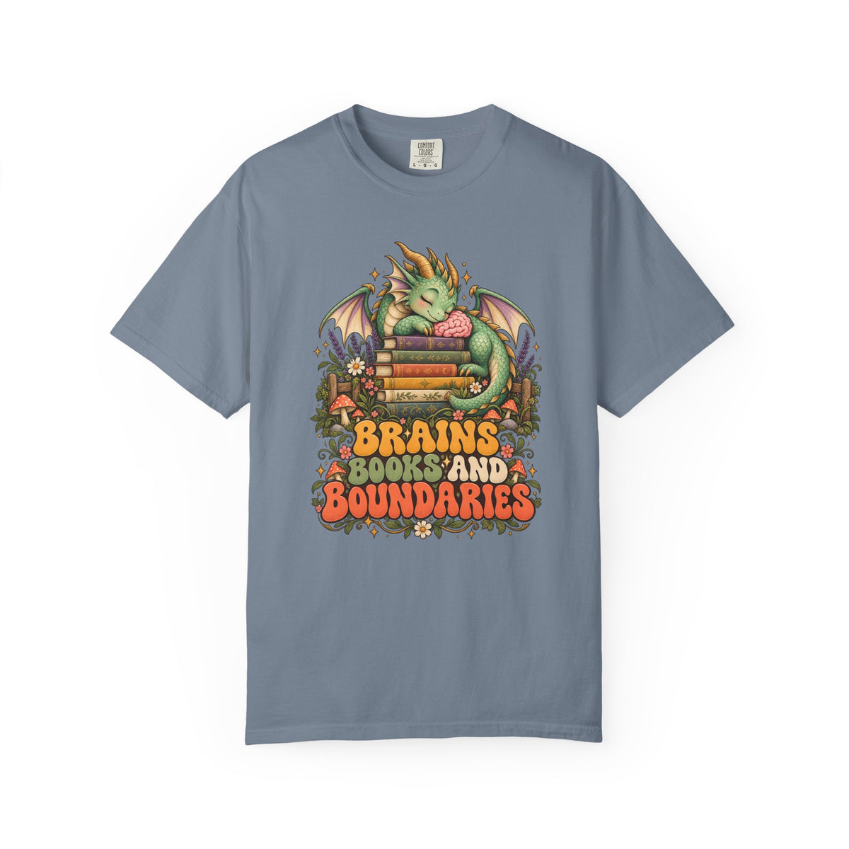 Book Dragon T-Shirt, Fantasy Reader Gift, Book Lover Dragon Graphic Tee | Brains Books and Boundaries