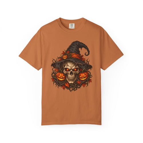 alloween Skull T-Shirt, Witch Hat Pumpkin Design, Spooky Gothic Horror Gift