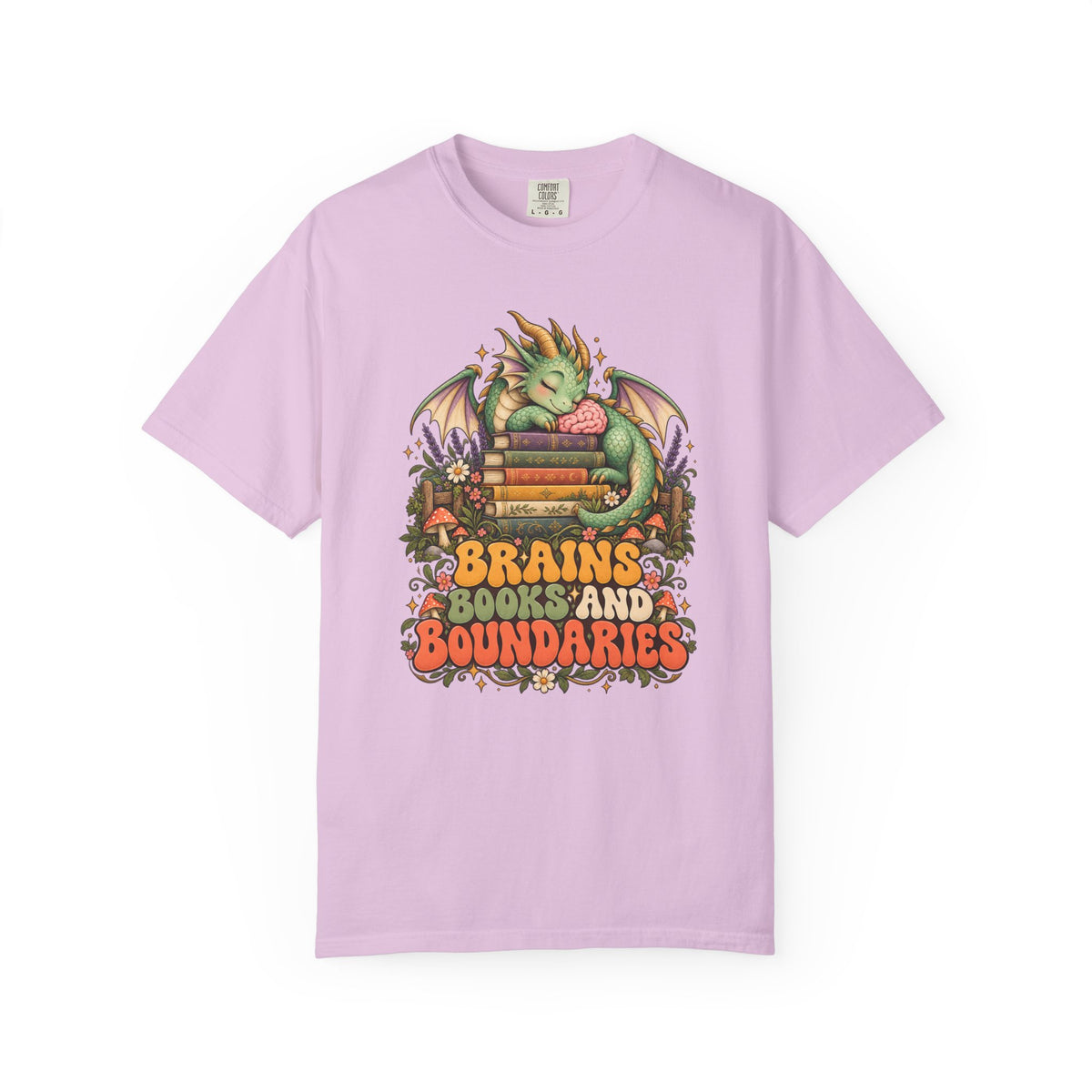 Book Dragon T-Shirt, Fantasy Reader Gift, Book Lover Dragon Graphic Tee | Brains Books and Boundaries