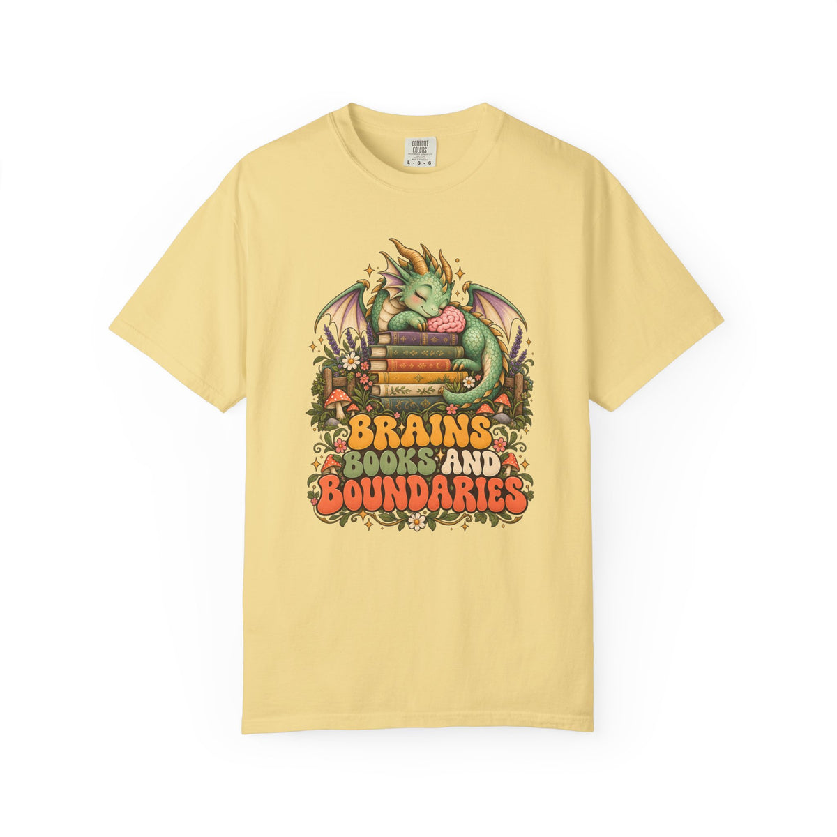 Book Dragon T-Shirt, Fantasy Reader Gift, Book Lover Dragon Graphic Tee | Brains Books and Boundaries