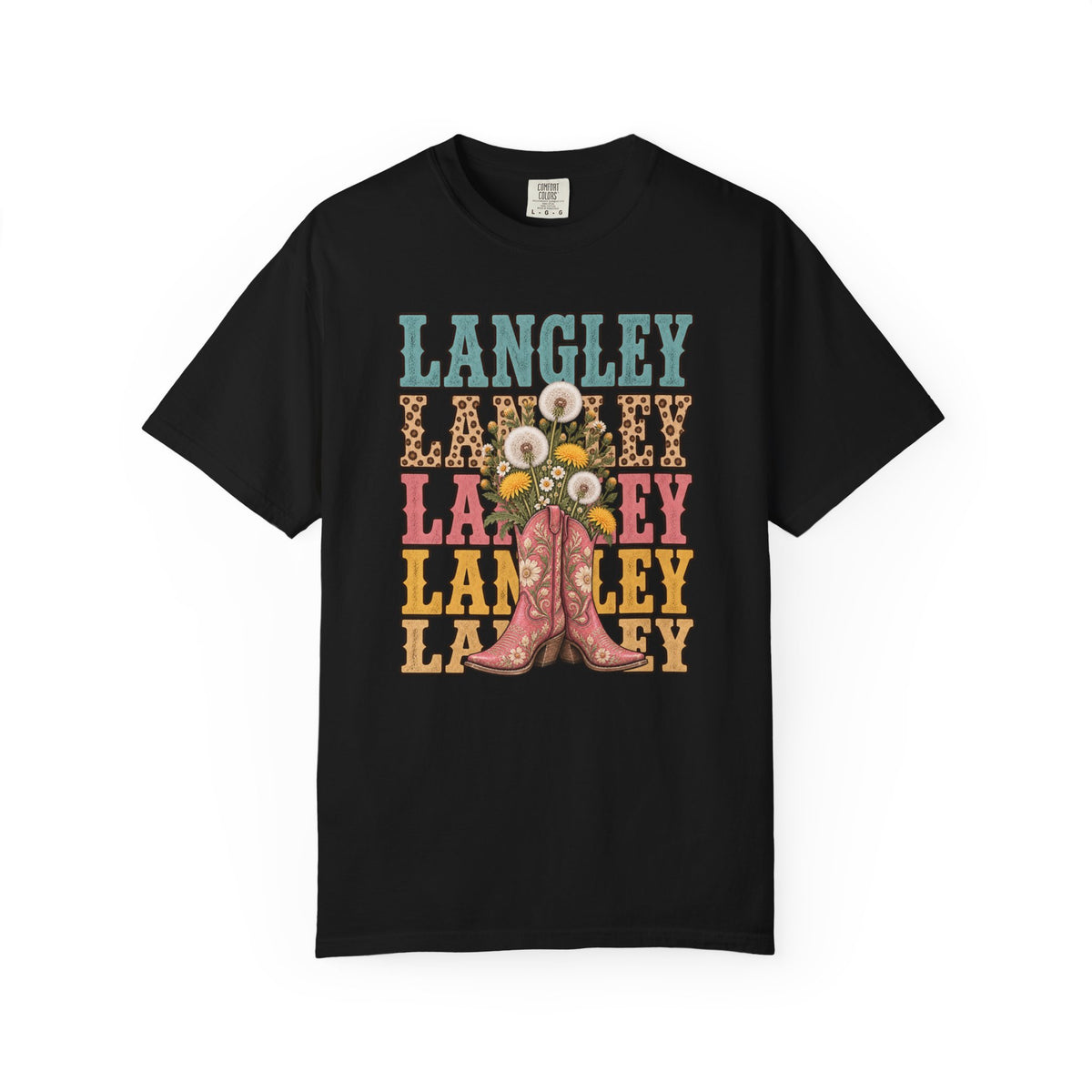 Western Boots T-Shirt, Langley Cowgirl Floral Design, Personalized Family Name Gift